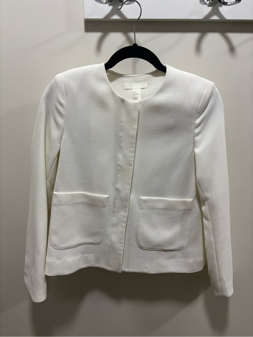 H&M white Collarless Textured Blazer